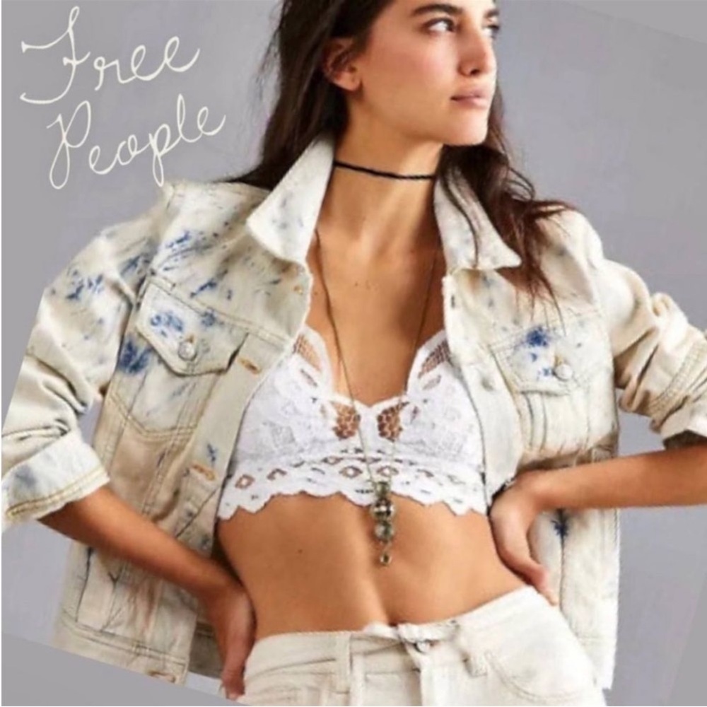 FREE People Rumors Denim Jacket in Jones Tie Dye Blue Size Small EEUC 0436